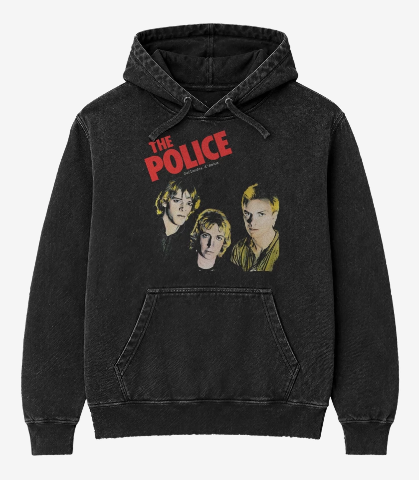 Poleron Canguro Acid Wash Negro de The Police Outlandos d Amour