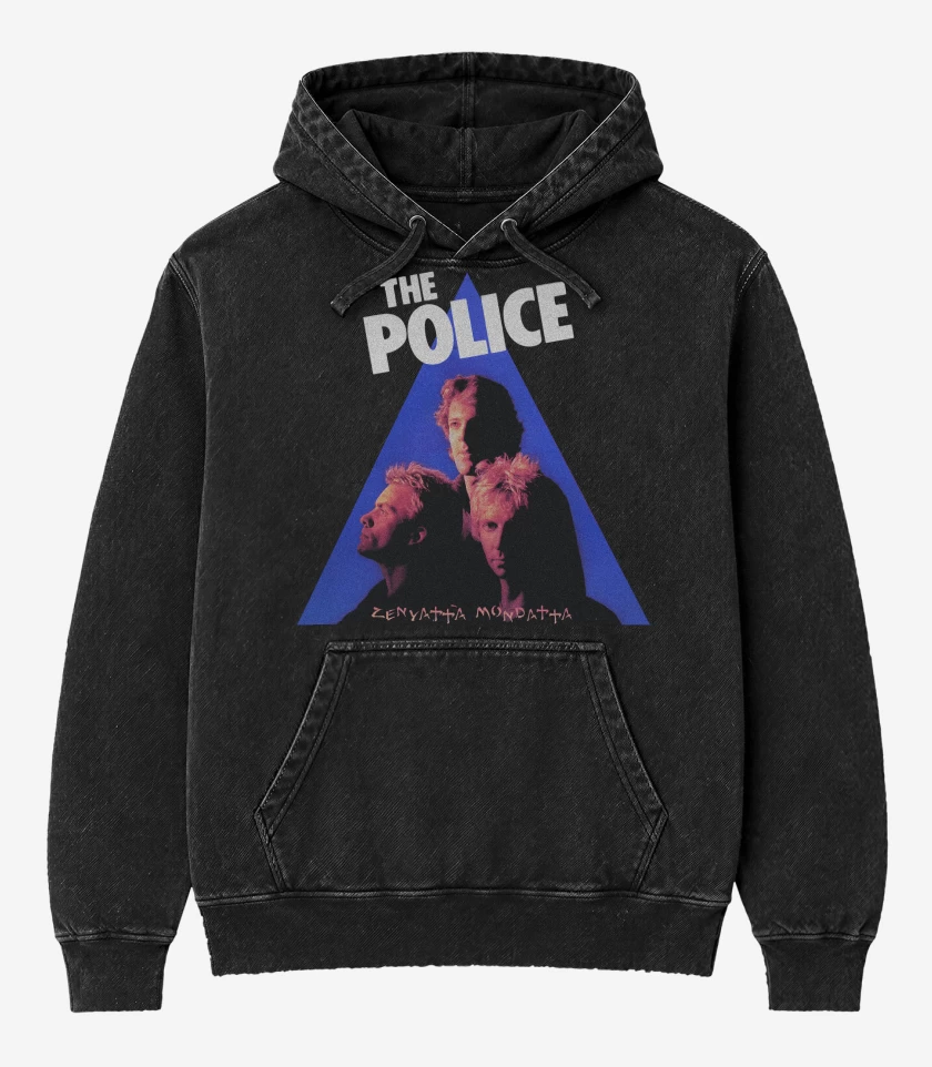 Poleron Canguro Acid Wash Negro de The Police Zenyatta Mondatta