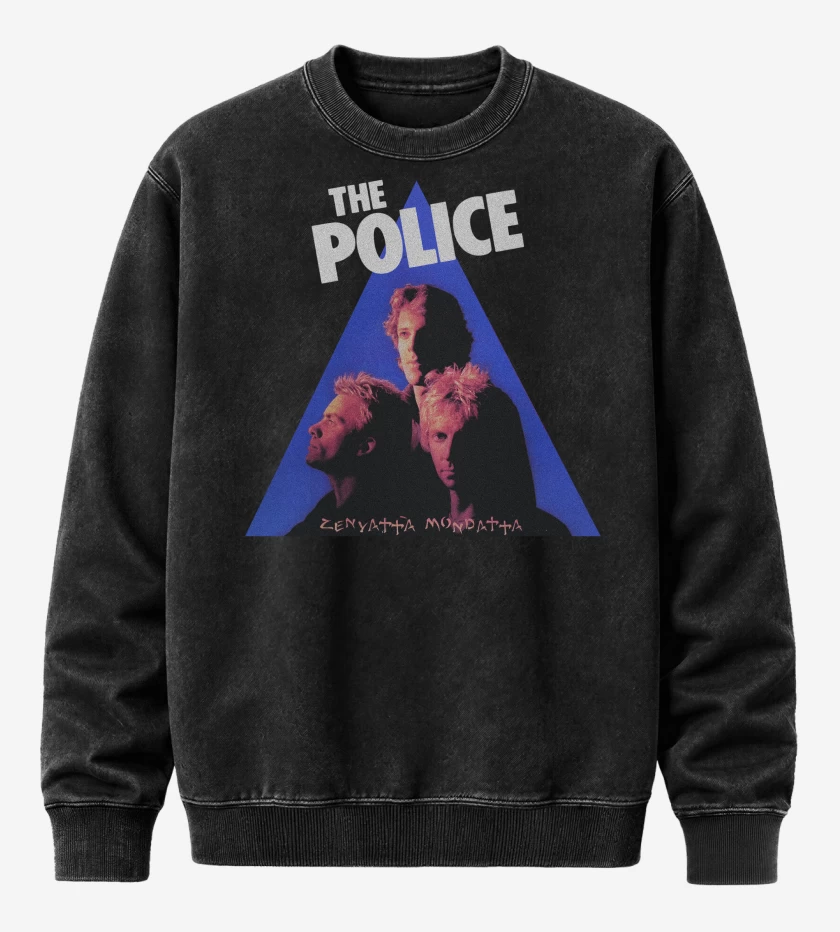Poleron Polo Acid Wash Negro de The Police Zenyatta Mondatta