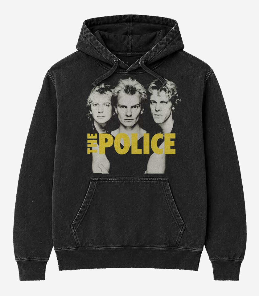 Poleron Canguro Acid Wash Negro de The Police Banda