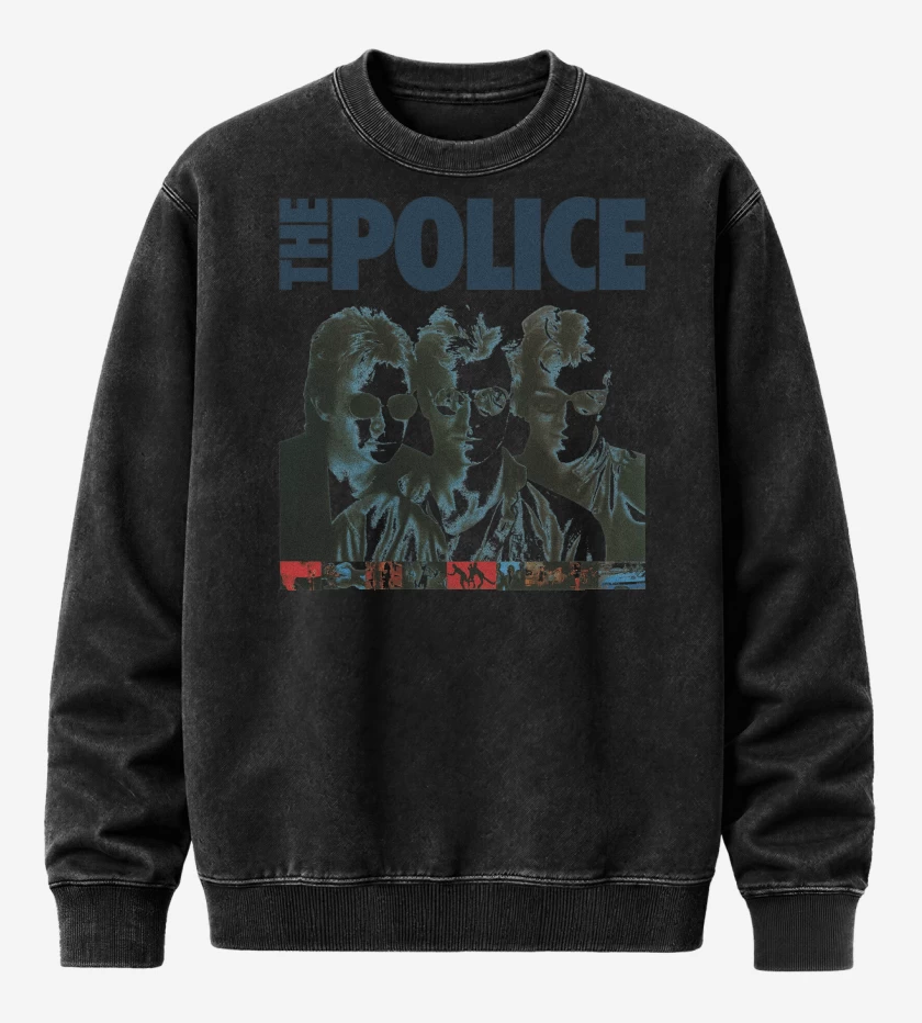 Poleron Polo Acid Wash Negro de The Police Sting Summers Copeland
