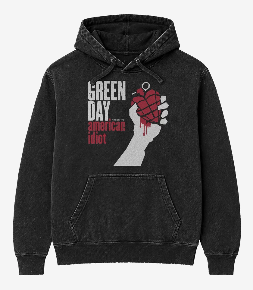 Poleron Canguro Acid Wash Negro de Green Day American Idiot
