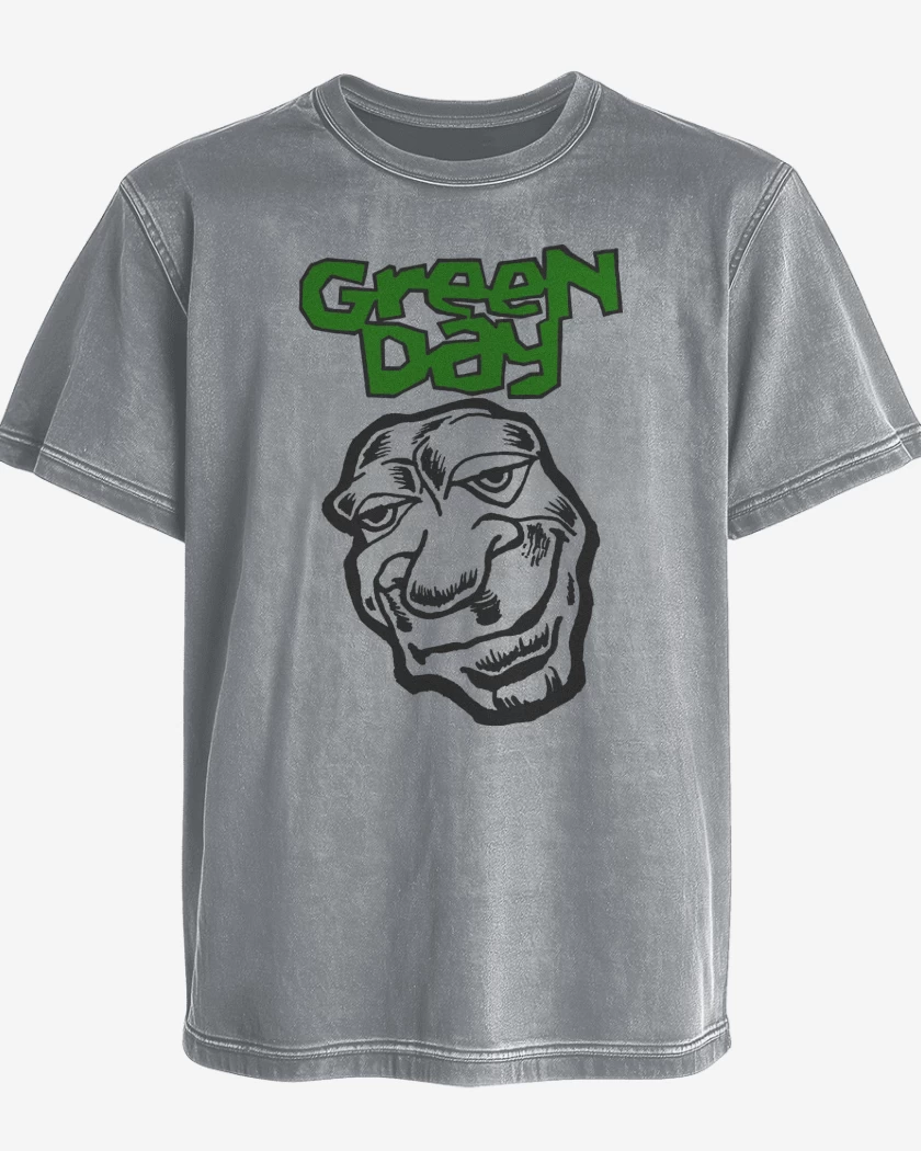 Polera desgastada Gris Melange de Green Day Face