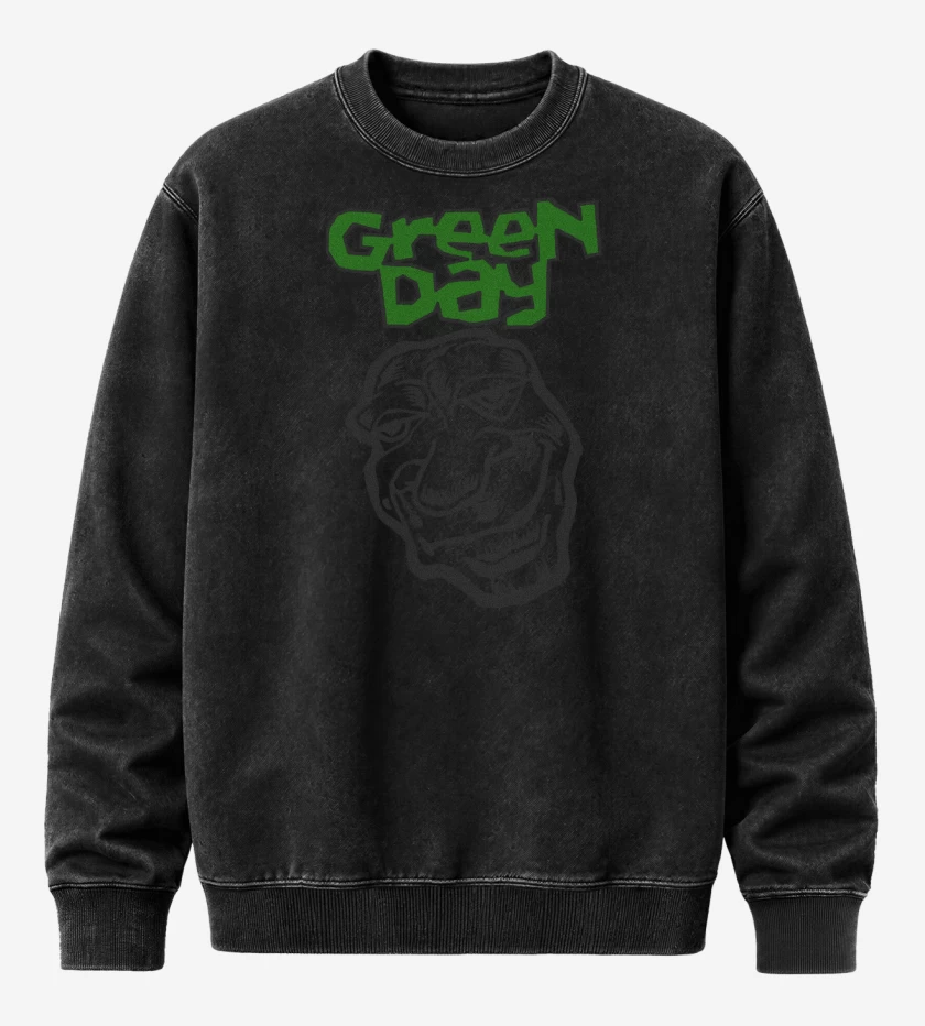 Poleron Polo Acid Wash Negro de Green Day Face