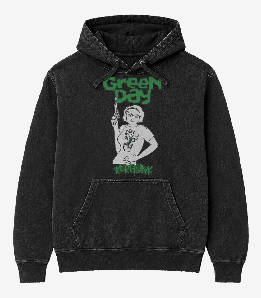 Poleron Canguro Acid Wash Negro de Green Day Kerplunk