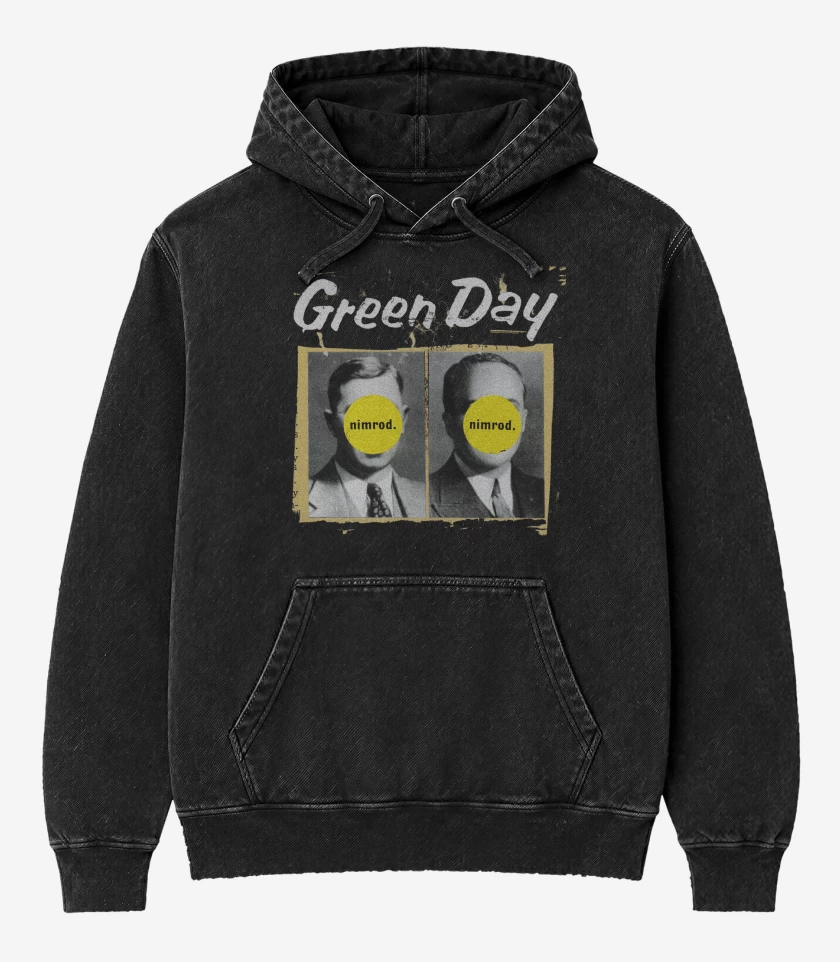 Poleron Canguro Acid Wash Negro de Green Day Nimrod