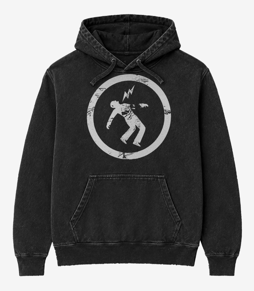 Poleron Canguro Acid Wash Negro de Green Day Warning Logo