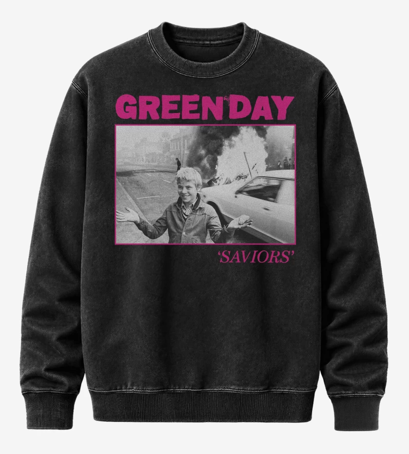 Poleron Polo Acid Wash Negro de Green Day Saviors