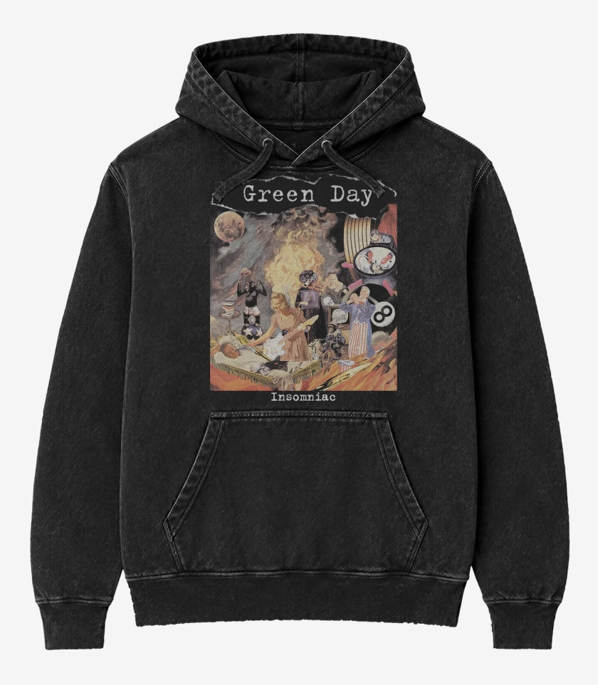 Poleron Canguro Acid Wash Negro de Green Day Insomniac