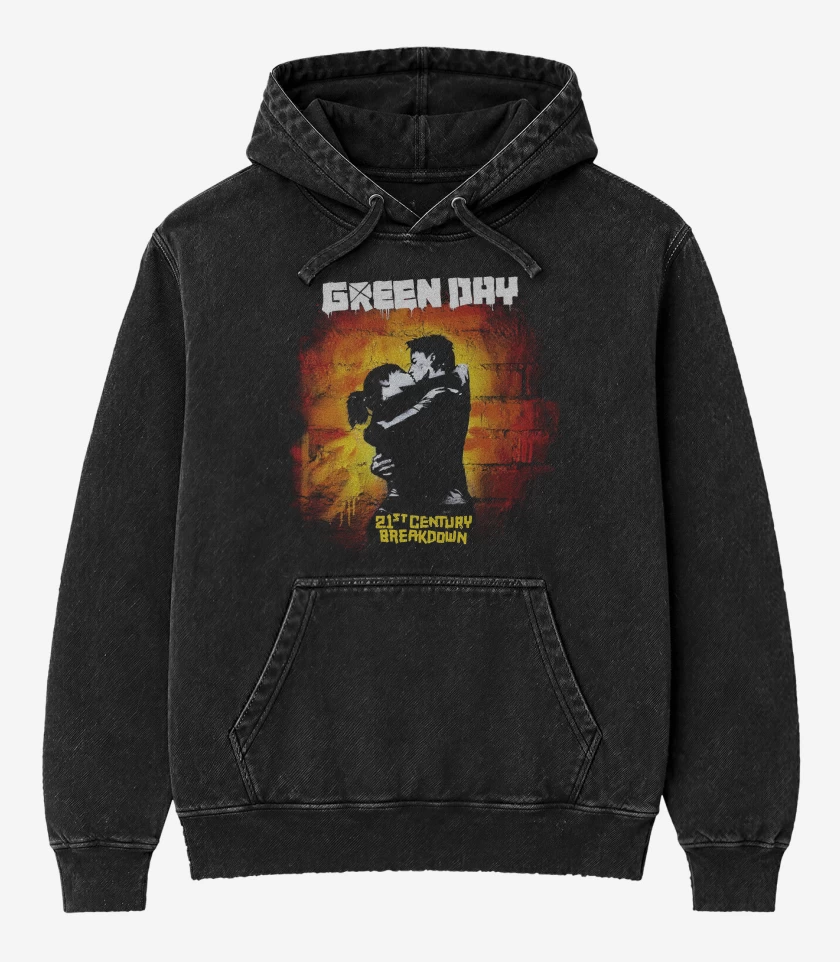 Poleron Canguro Acid Wash Negro de Green Day 21 Century Breakdown