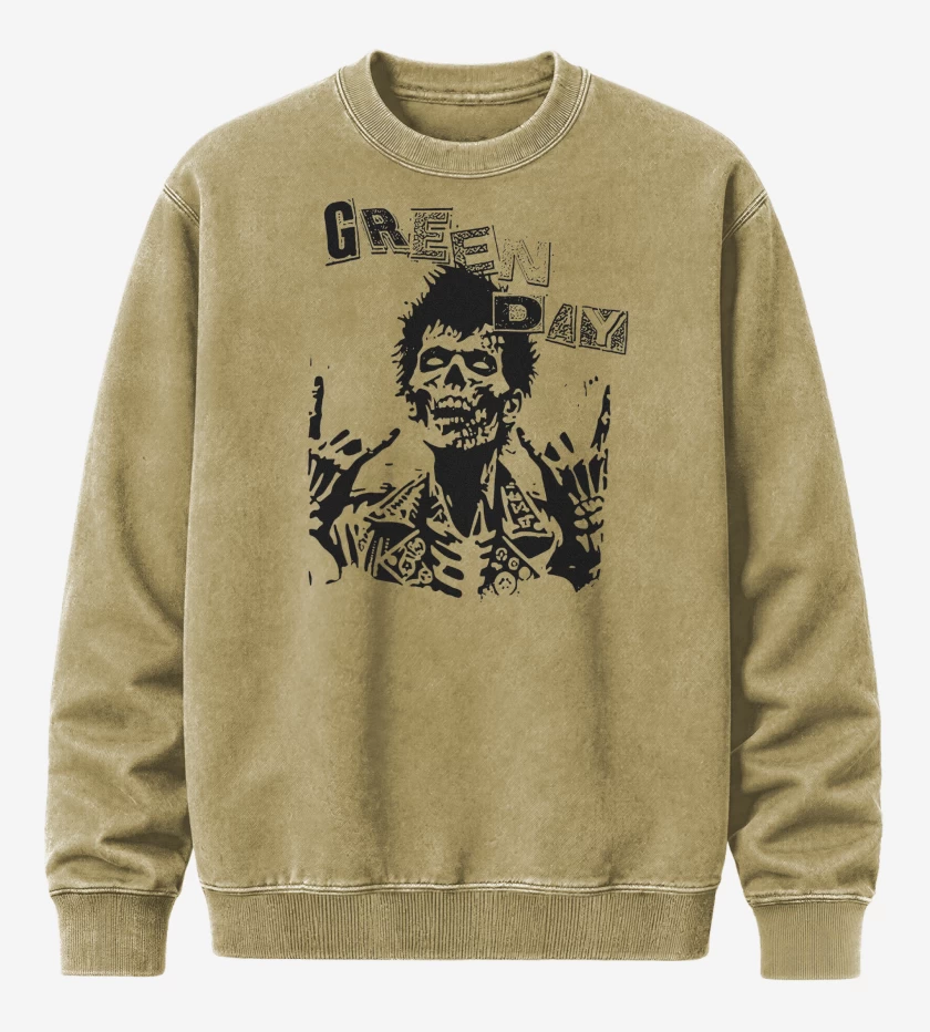 Poleron Polo Acid Wash Beige de Green Day Zombie Punk