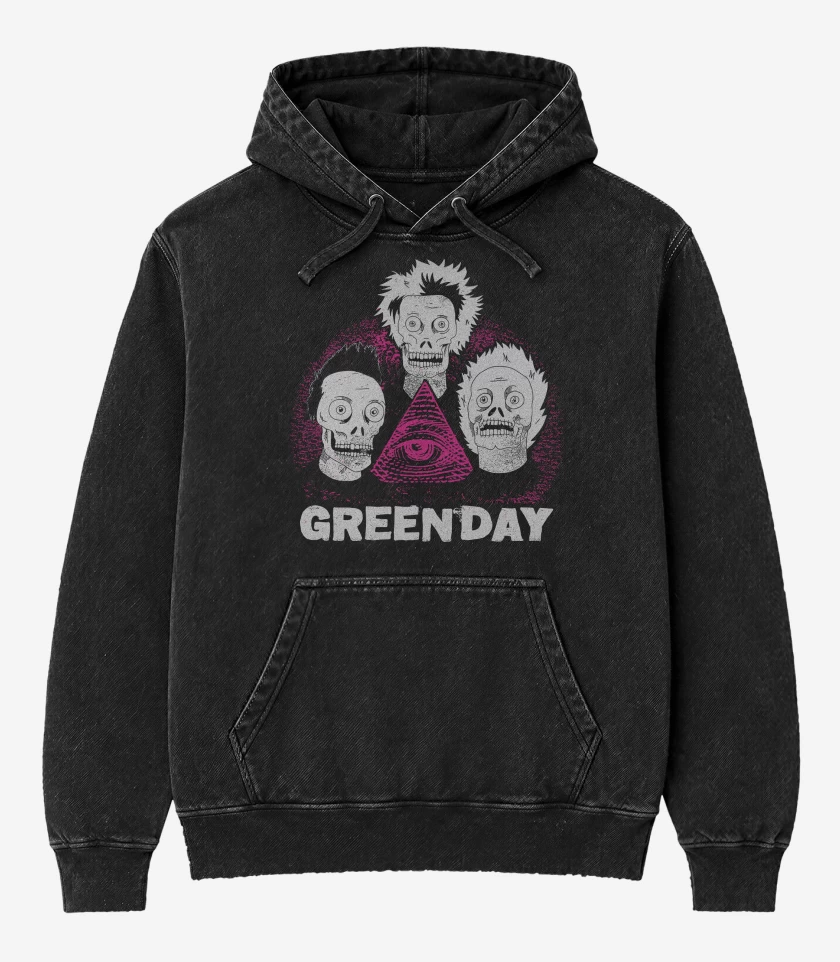 Poleron Canguro Acid Wash Negro de Green Day Zombie Saviors