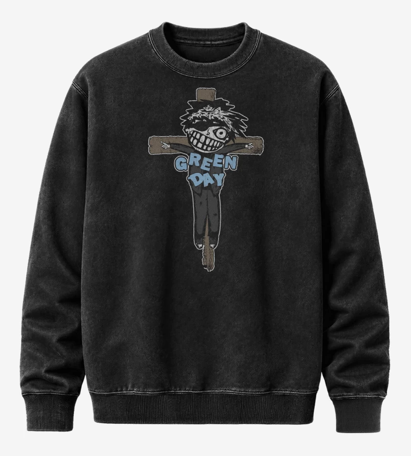 Poleron Polo Acid Wash Negro de Green Day Crucified
