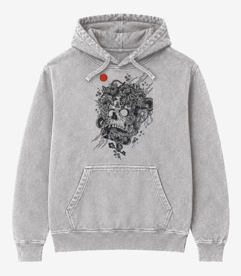 Poleron Canguro Acid Wash Gris Melange de Skull tiger