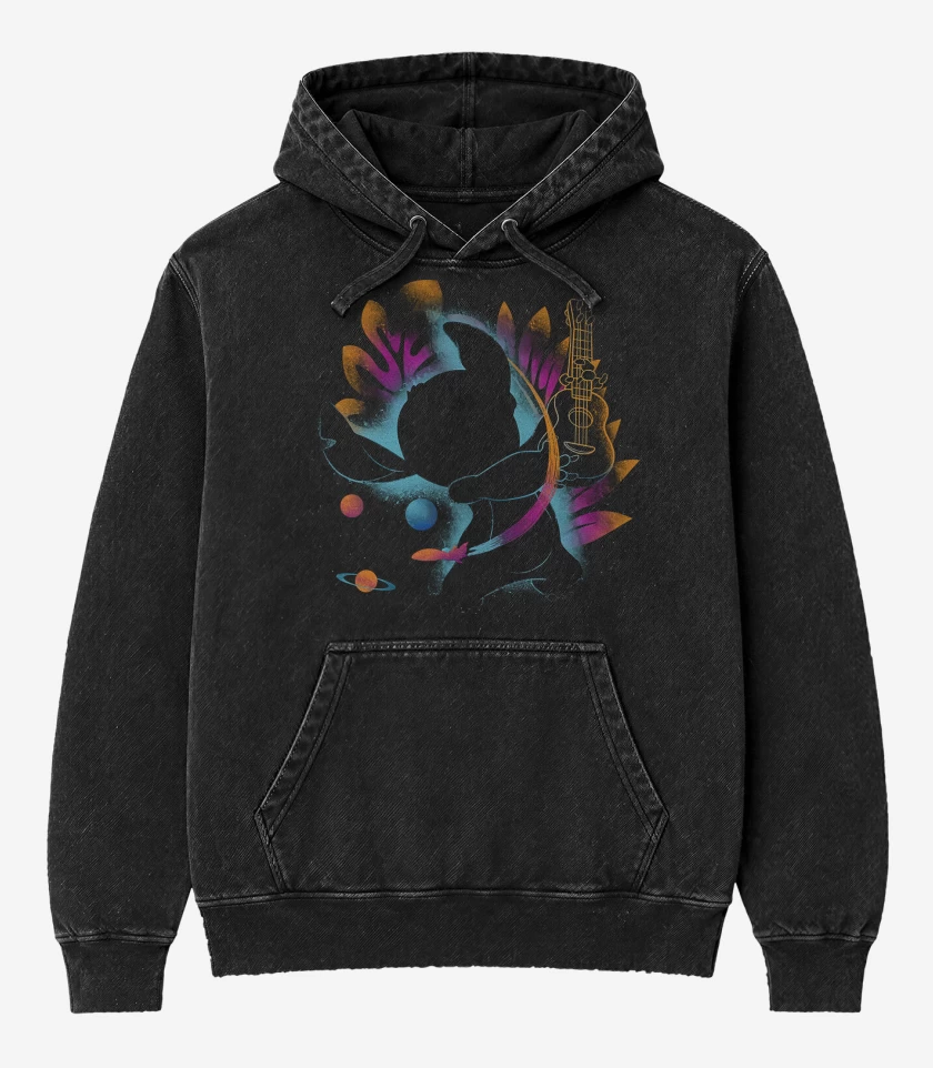 Poleron Canguro Acid Wash Negro de Guitar Stitch