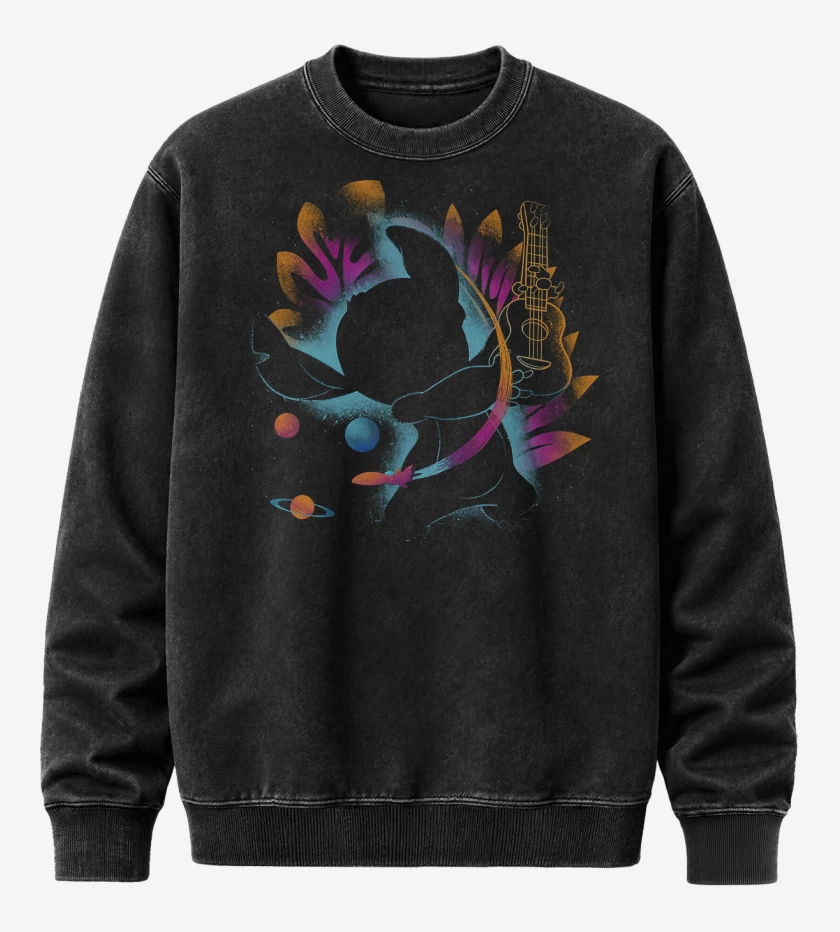 Poleron Polo Acid Wash Negro de Guitar Stitch