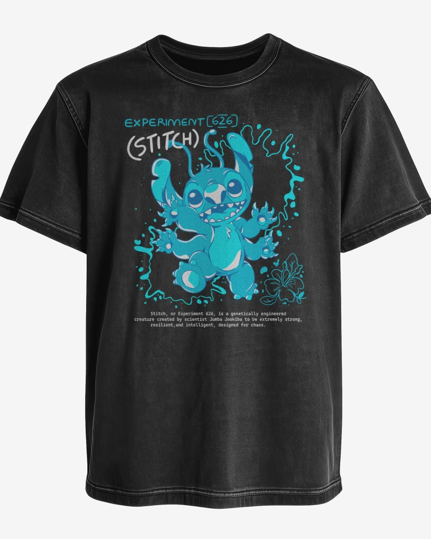 Polera desgastada Negro de Experimento 626 Stitch