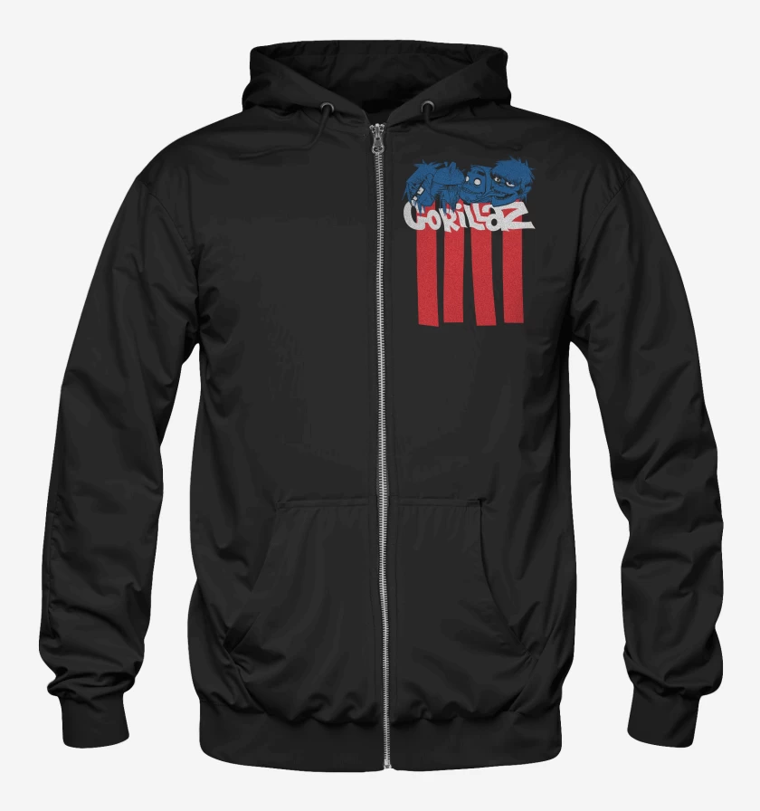 Poleron Canguro con cierre Negro de Gorillaz Heads