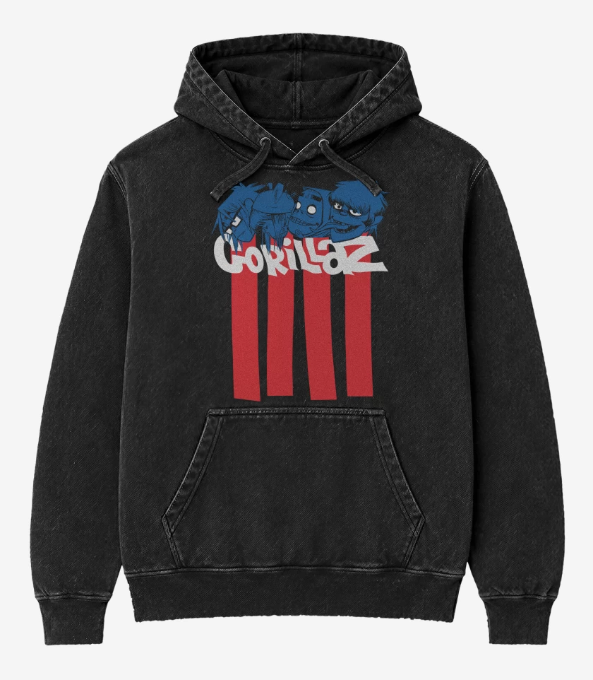 Poleron Canguro Acid Wash Negro de Gorillaz Heads