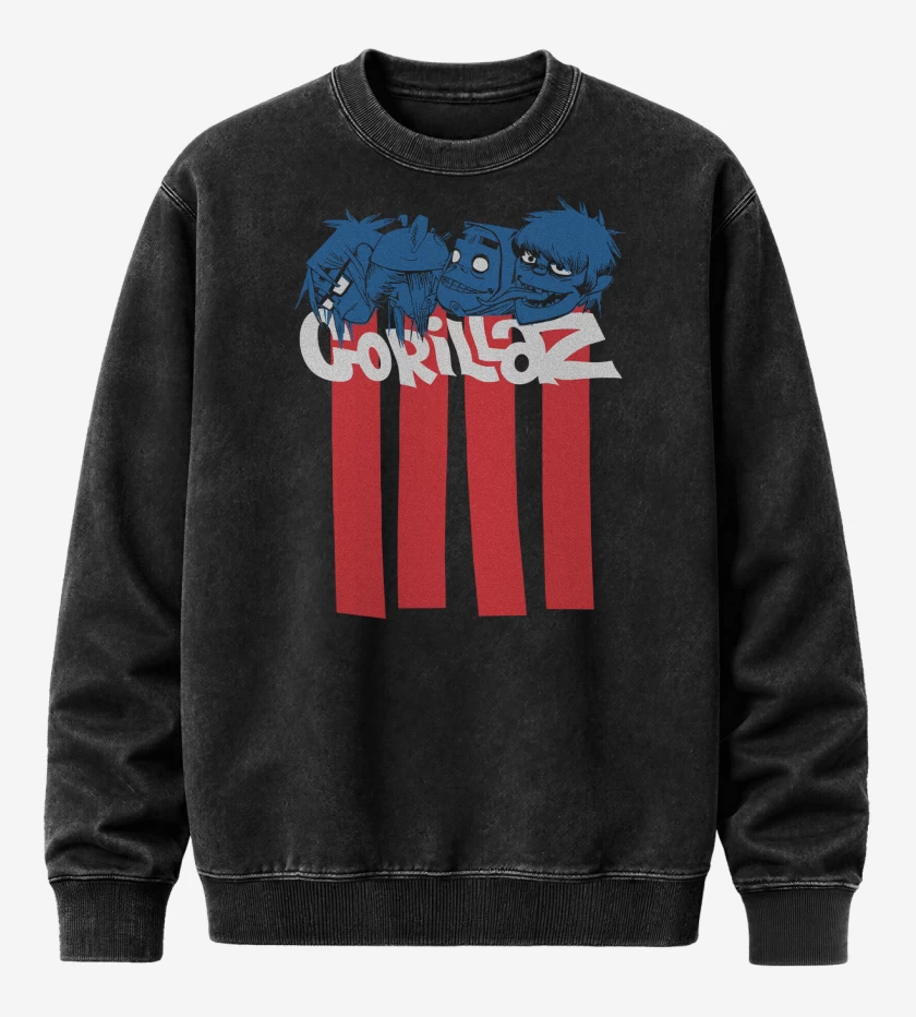 Poleron Polo Acid Wash Negro de Gorillaz Heads