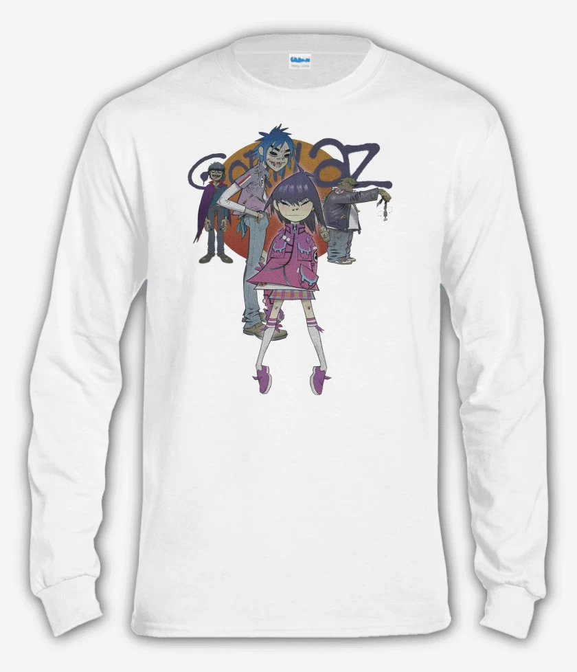 Polera manga larga Blanco de Gorillaz Banda