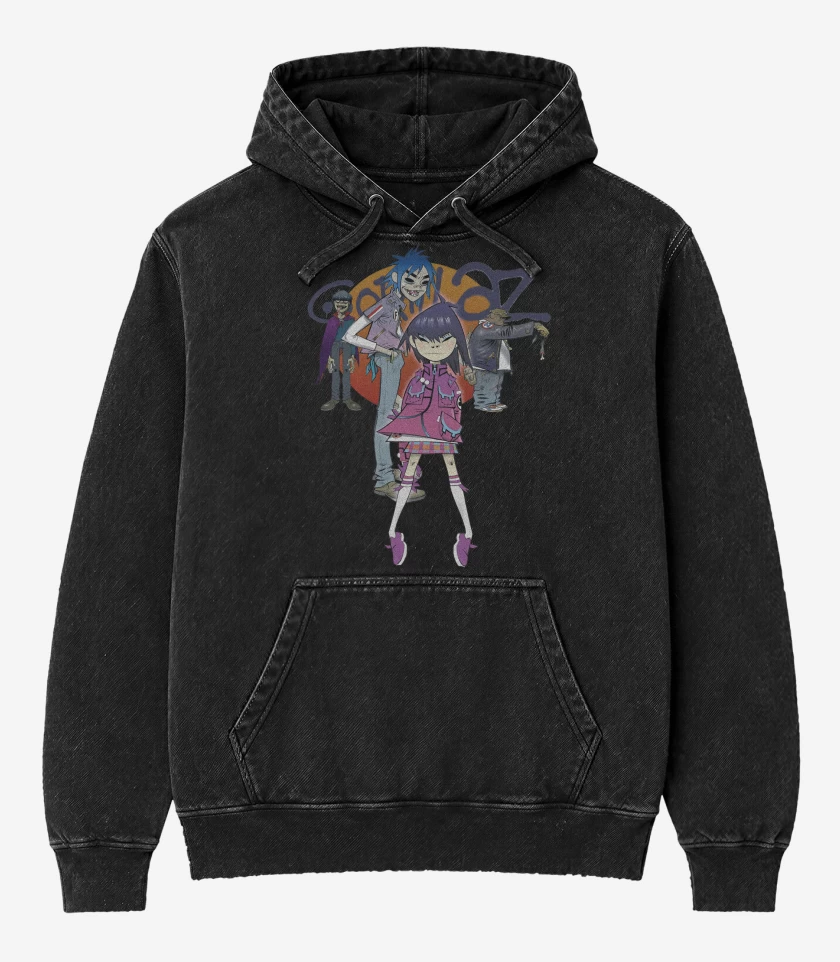 Poleron Canguro Acid Wash Negro de Gorillaz Banda