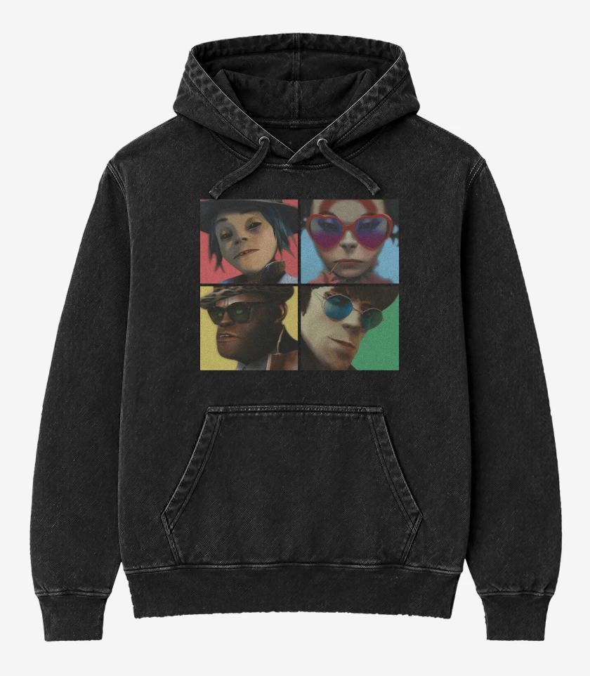 Poleron Canguro Acid Wash Negro de Gorillaz Humanz