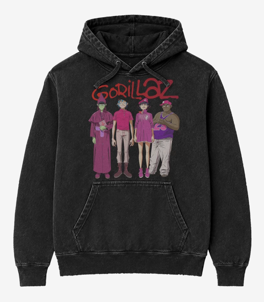 Poleron Canguro Acid Wash Negro de Gorillaz Cracker Island