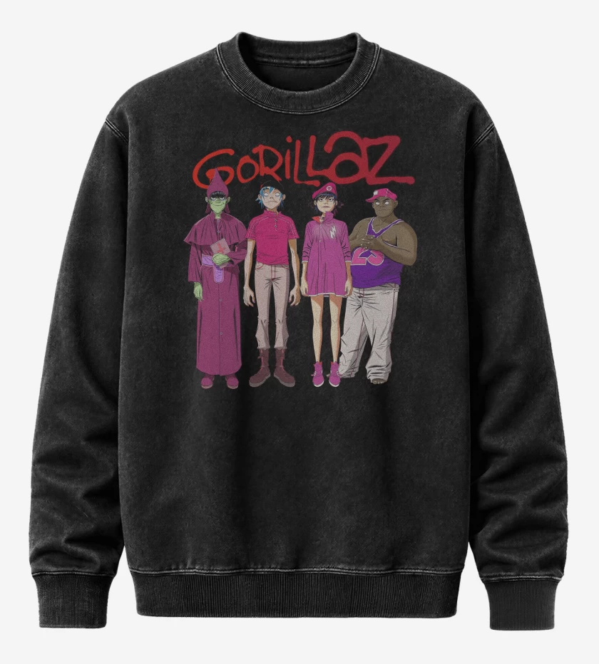 Poleron Polo Acid Wash Negro de Gorillaz Cracker Island