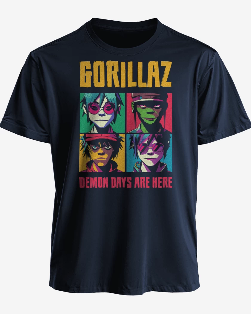 Polera premium Azul Marino de Gorillaz Demon Days Are Here
