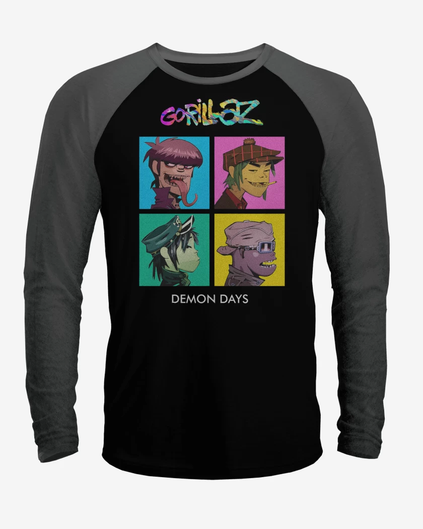 Polera Raglan Negro / Negro Heather de Gorillaz Demon