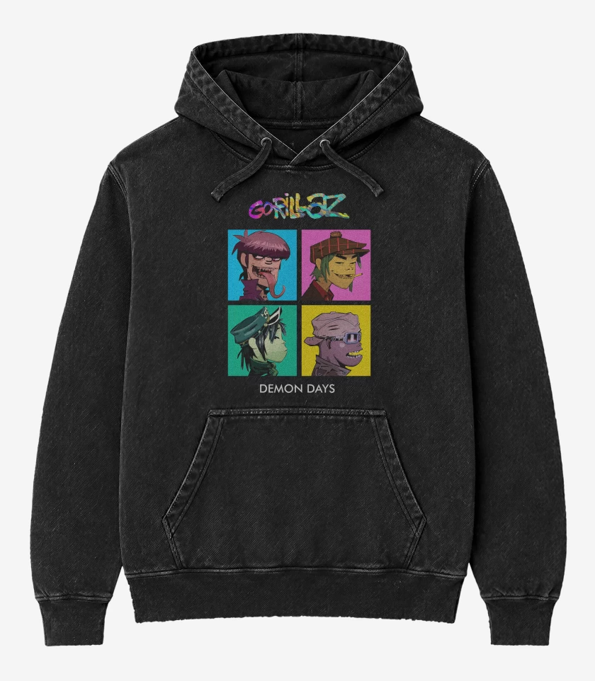 Poleron Canguro Acid Wash Negro de Gorillaz Demon