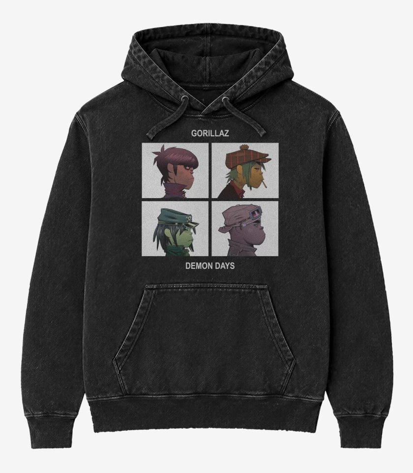 Poleron Canguro Acid Wash Negro de Gorillaz Demon Days