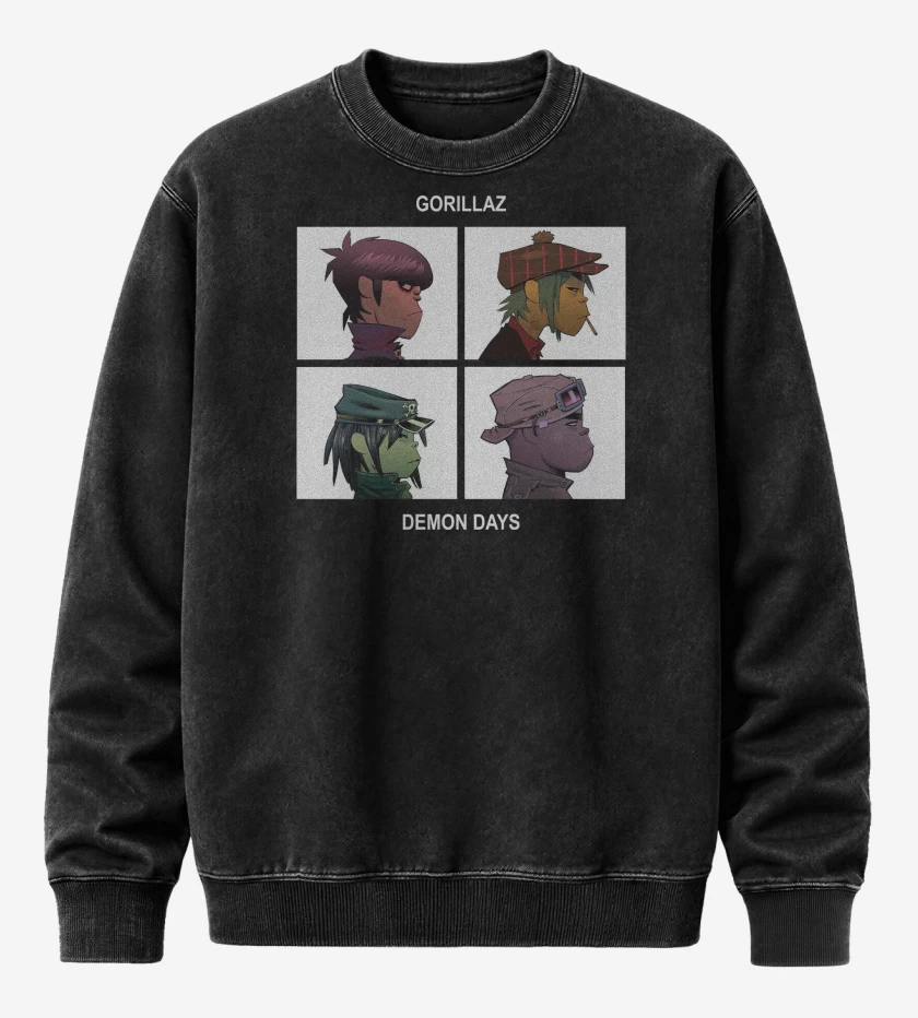 Poleron Polo Acid Wash Negro de Gorillaz Demon Days