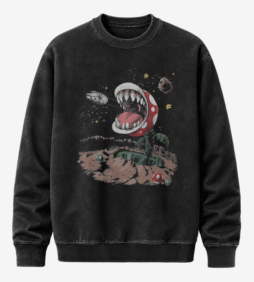 Poleron Polo Acid Wash Negro de Super bigote Wars
