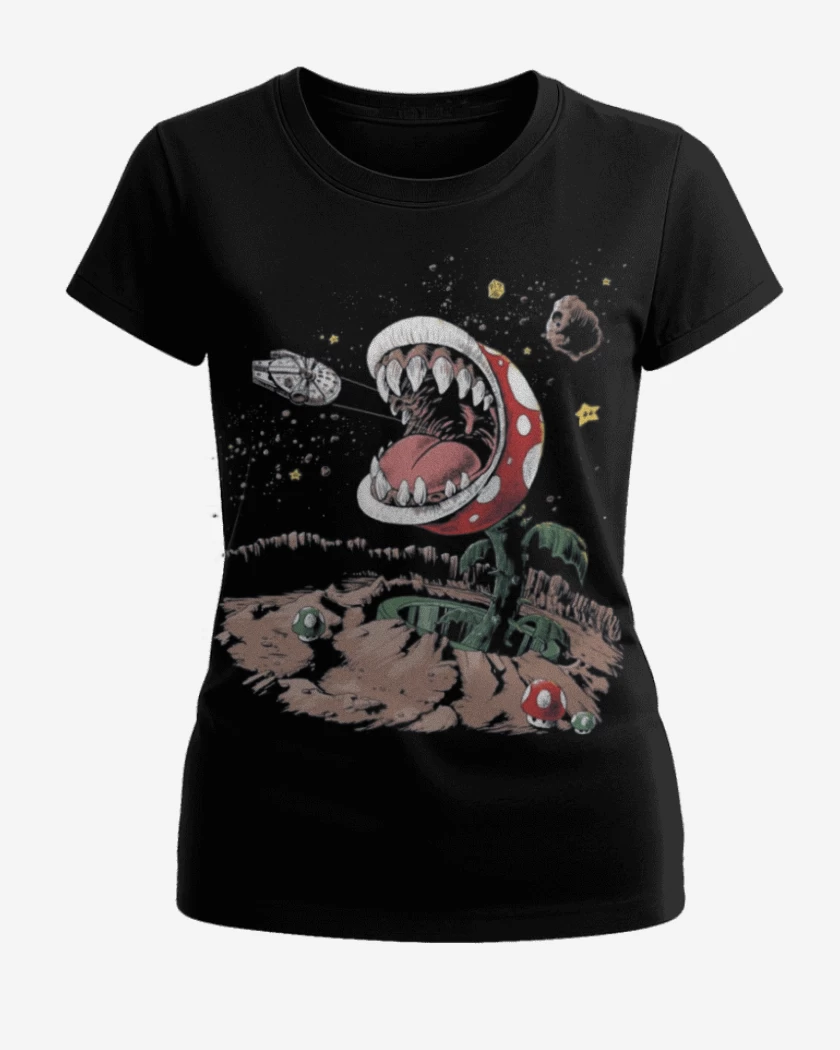 Polera de Mujer Negro de Super bigote Wars