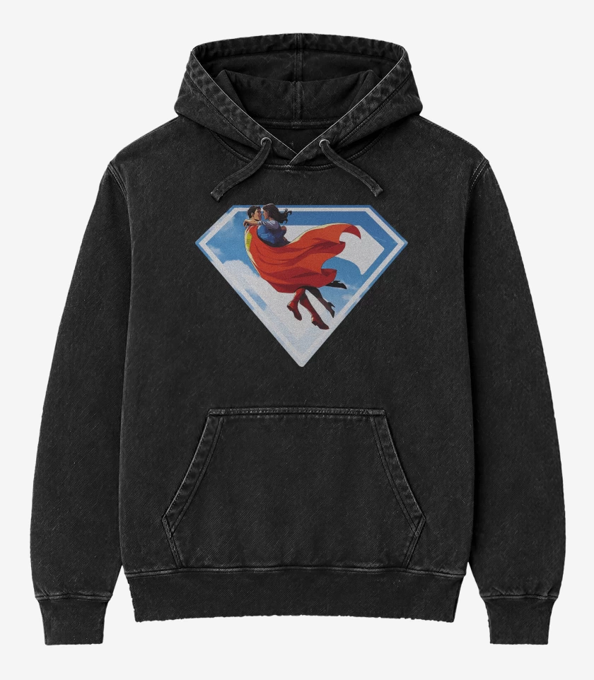 Poleron Canguro Acid Wash Negro de Superman Lois & Clark