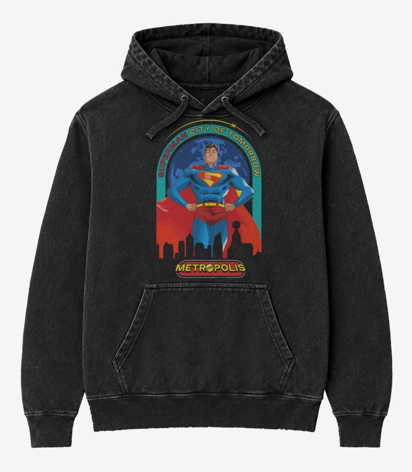 Poleron Canguro Acid Wash Negro de New Superman