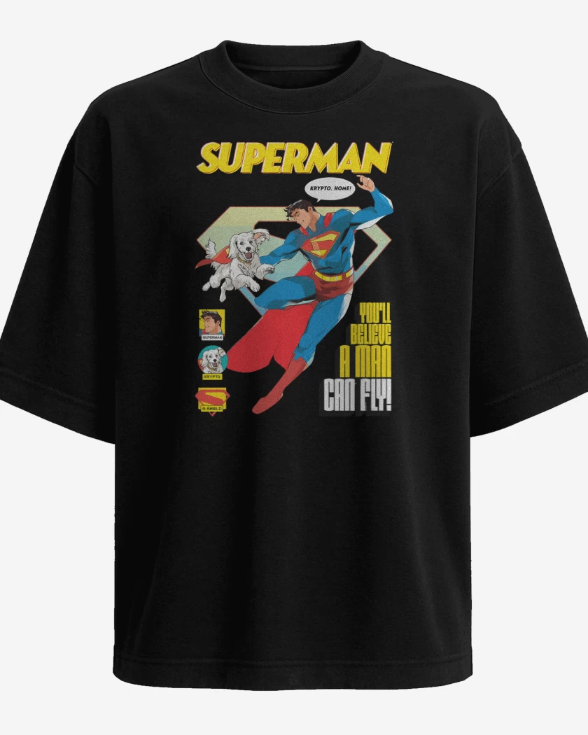 Polera Oversize Negro de Superman & Krypto