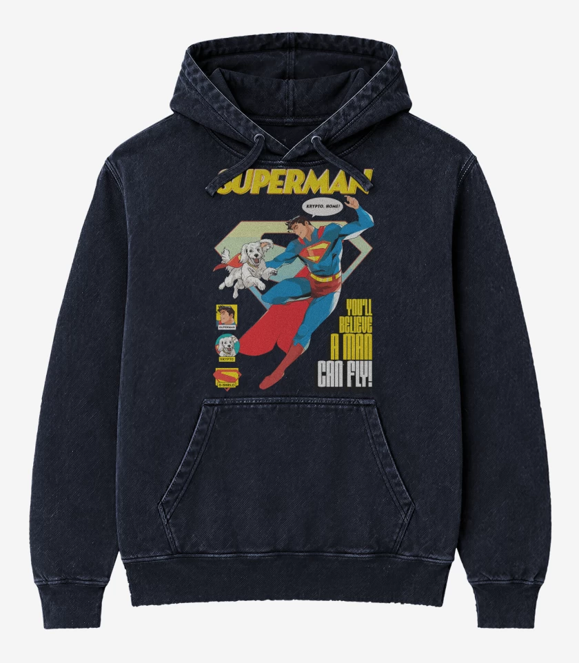 Poleron Canguro Acid Wash Azul Marino de Superman & Krypto