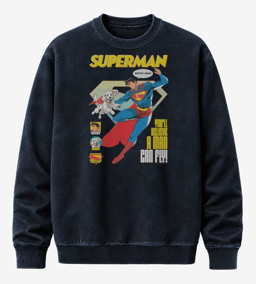 Poleron Polo Acid Wash Azul Marino de Superman & Krypto
