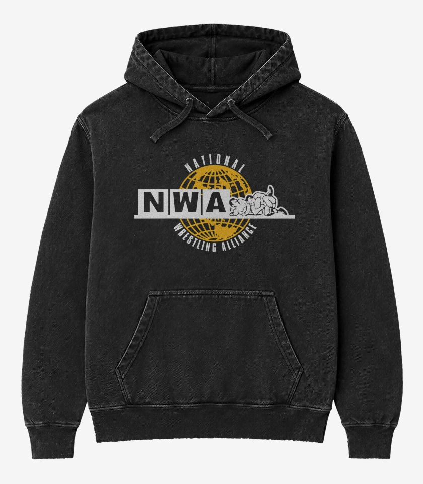 Poleron Canguro Acid Wash Negro de National Wrestling Alliance