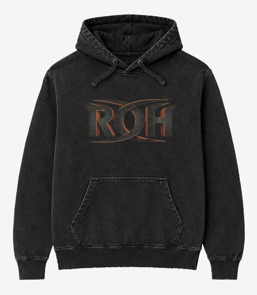 Poleron Canguro Acid Wash Negro de Ring of Honor
