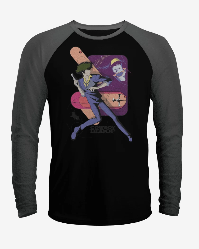 Polera Raglan Negro / Negro Heather de Cowboy Bebop Vaqueros del Espacio