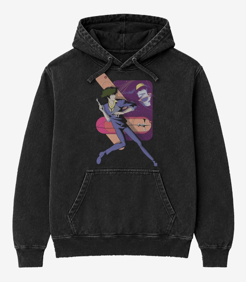 Poleron Canguro Acid Wash Negro de Cowboy Bebop Vaqueros del Espacio