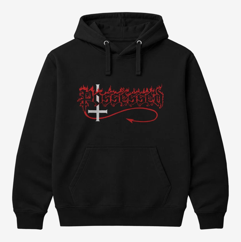 Polerón Canguro Negro de Possessed Logo