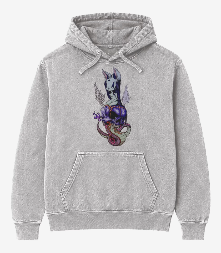 Poleron Canguro Acid Wash Gris Melange de The great skull