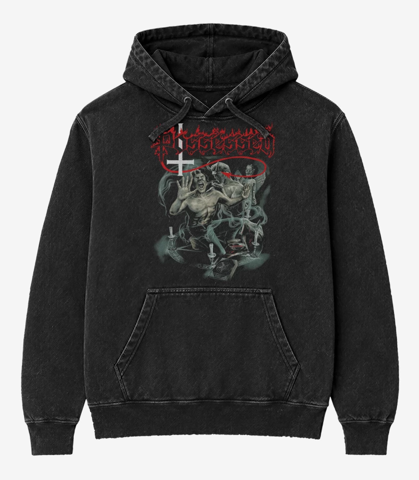 Poleron Canguro Acid Wash Negro de Possessed Death Metal