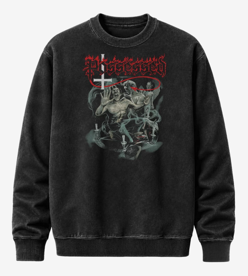Poleron Polo Acid Wash Negro de Possessed Death Metal