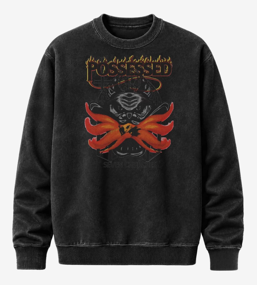 Poleron Polo Acid Wash Negro de Possessed 7 Iglesias